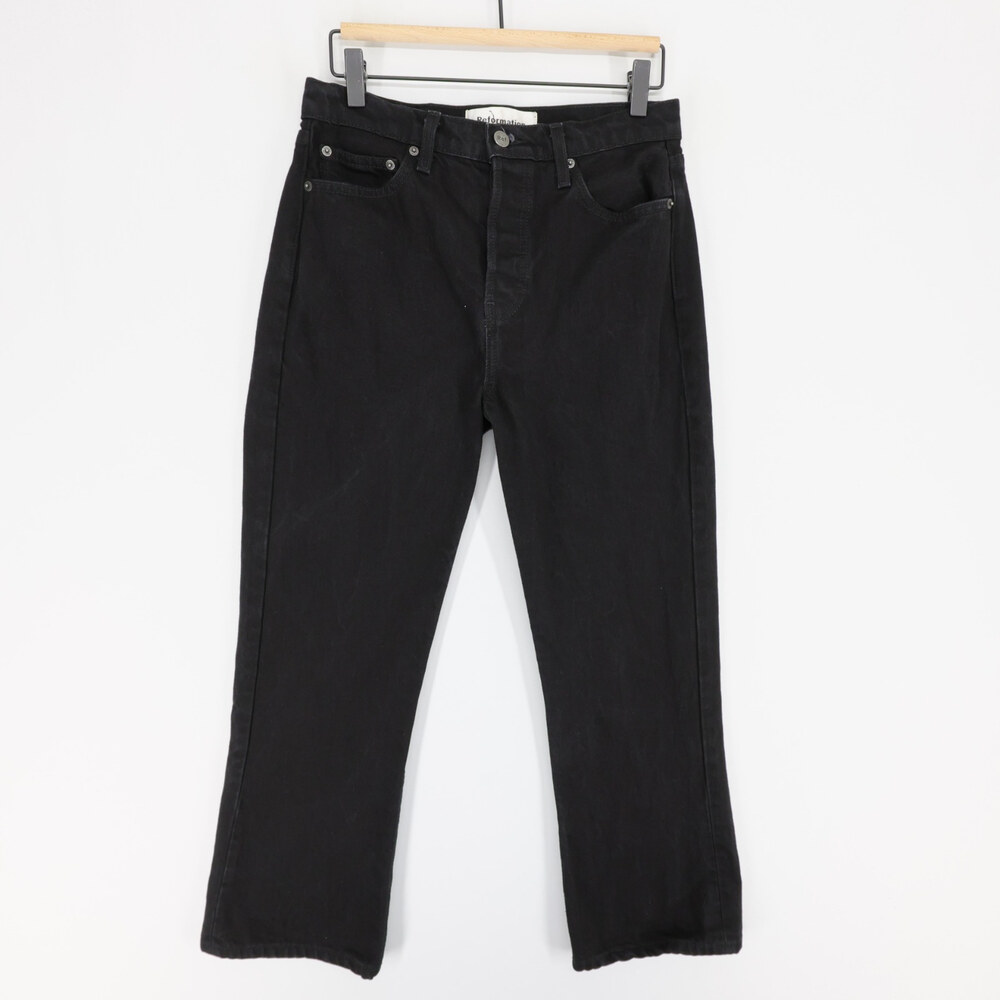 Reformation Jordi Kick Flare Jeans Womens 28 Black High Rise Ankle Crop